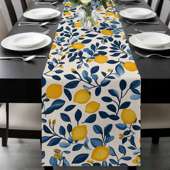Lemon Summer Table Runner 36 Inches Long, Spring Pastoral Watercolor Fruit Leaf Kitchen Coffee Dining Table Decoration for Home Party Birthday Wedding Home Decor 13x36 Inches