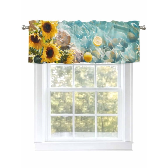 Lemon Sunflower Valances for Windows, Rod Pocket Kitchen Valance Curtains - Soft & Washable Small Window Treatment for Living Room, Bathroom, Watercolor Summer Lake , 42x12 Inch, 1 Panel