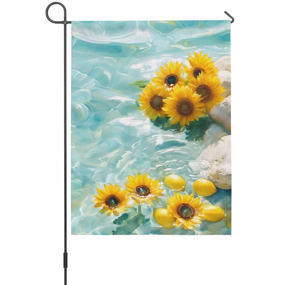 Lemon Sunflower in Water House Flag 28 x 40 Inches, Summer Lake Weather Proof Outdoor Patio Flags Double Sided Small House Decoration for Yard Lawn Outside Home