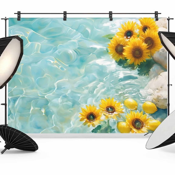 Lemon Sunflower in Water Photography Backdrop 7x5FT, Summer Lake Photo Backdrops, Background for Photography Studio Photo Studio Background, Back Drop for Photoshoot