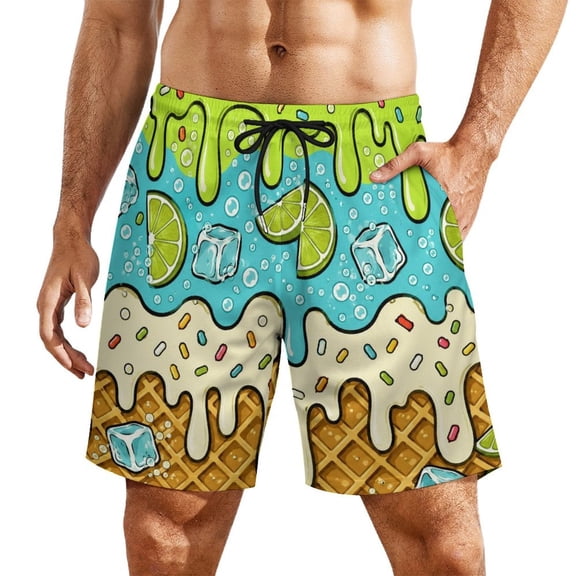 Lemon Sunshine Cream PatternMen’s Beach Shorts Quick Dry Swim Trunks, Lightweight Board Shorts with Elastic Waist for Swimming, Pool, Vacation and Summer Beachwear