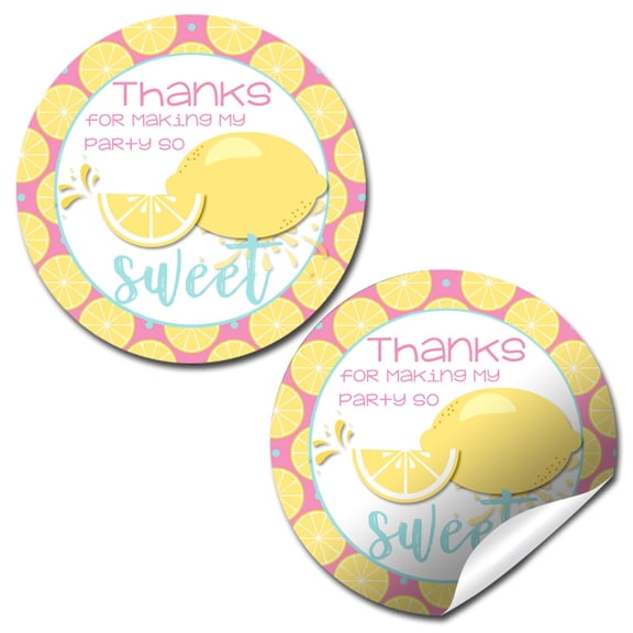 Lemon Sweetie Birthday Party Stickers 40 Pack 2" Round Circle Labels Party Favors, Goodie Bag Labels, Envelope Seals, Cupcake Toppers & Thank You Stickers by Amanda Creation