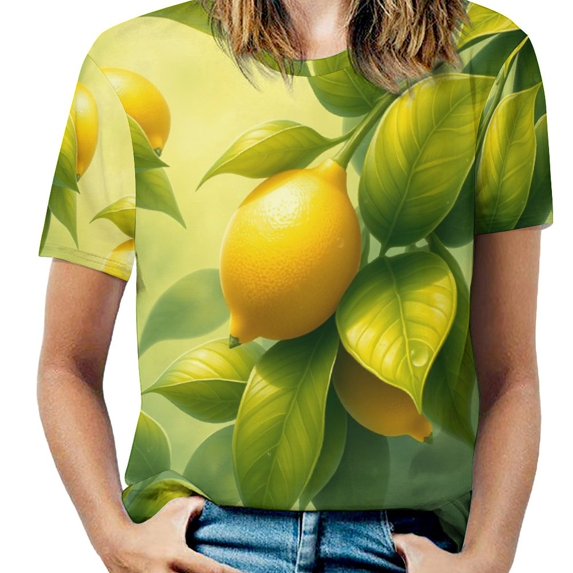 Lemon T-Shirt O Neck Retro Print Big Size T-Shirts Short Sleeve Tees Womens Pretty Design