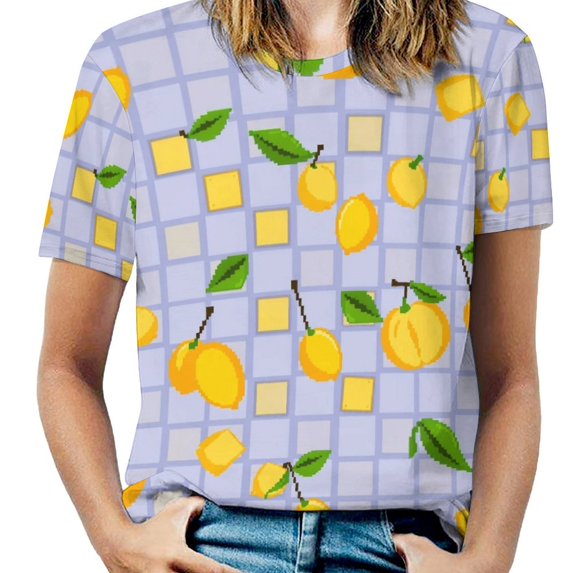Lemon T-Shirts Casual T-Shirt Short Sleeve Women Trendy Tshirt Beach Custom Tops