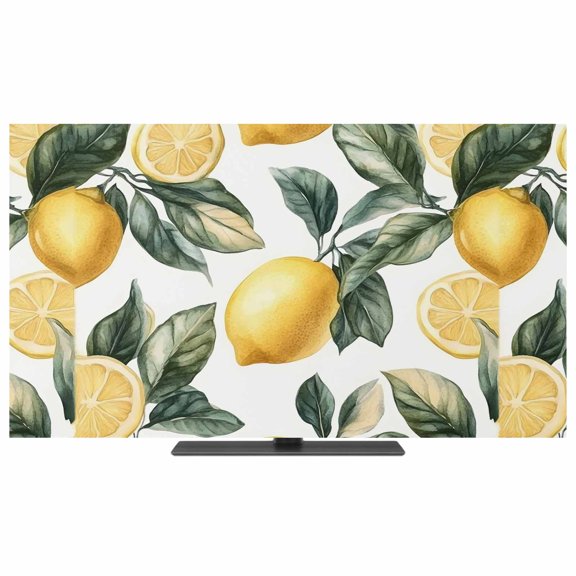 Lemon TV Dust Cover,Stretchable TV Screen Desktop Computer Protector Cover,Summer Yellow Fruit Country Spring Leaf Plant Television Dustproof Slipcover for 19–24 Inch Flat or Curved TVs
