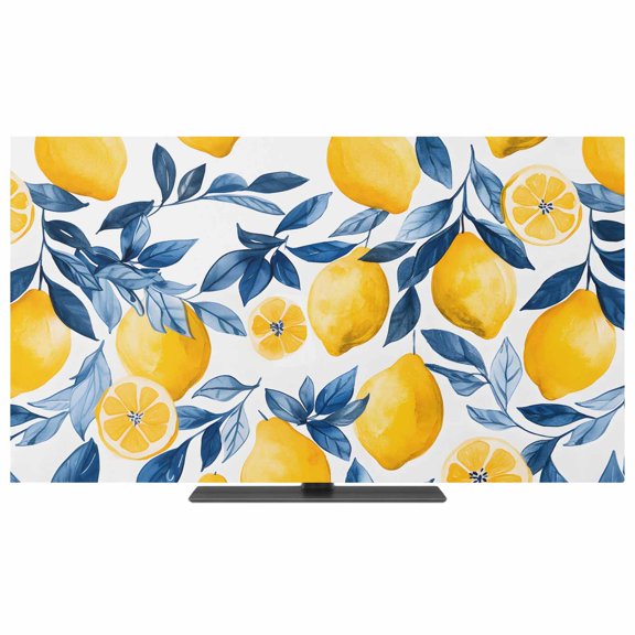 Lemon TV Dust Cover,Stretchable TV Screen Desktop Computer Protector Cover,Watercolor Blue Yellow Branch Summer Spring Television Dustproof Slipcover Indoor Outdoor for 19–24 Inch Flat or Curved TVs