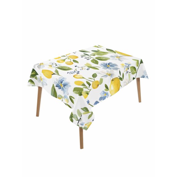 Lemon with Table Cloth 52x70 Inch Rectangle, Green Leaf Blooming Floral Botanical Farm Country Waterproof Tablecloth Washable Table Cover for Party Picnic Dinner Decor