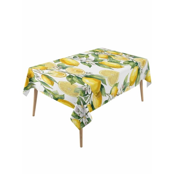 Lemon Table Cloth, Waterproof Tablecloth for Rectangle Tables, Yellow Fruits Summer Watercolor Botanical Leaf Plant Reusable Washable Fabric Table Cover for Restaurant Kitchen Dining Tables 54"x108"