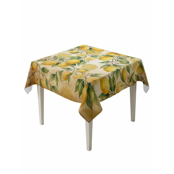 Lemon Table Cloth, Waterproof Tablecloth for Square Tables, Farmhouse Vintage Summer Retro Fruits Yellow Brown Reusable Washable Fabric Table Cover for Restaurant Kitchen Dining Tables 60"x60"