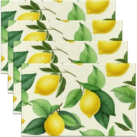 Lemon Table Mats Placemat 12"x18" Tropical Fruit Print Placemats Set of 4 Summer Vacation Style Placemats for Dining Table Indoor Outdoor Kitchen Natural Theme Decor Table Place Mats