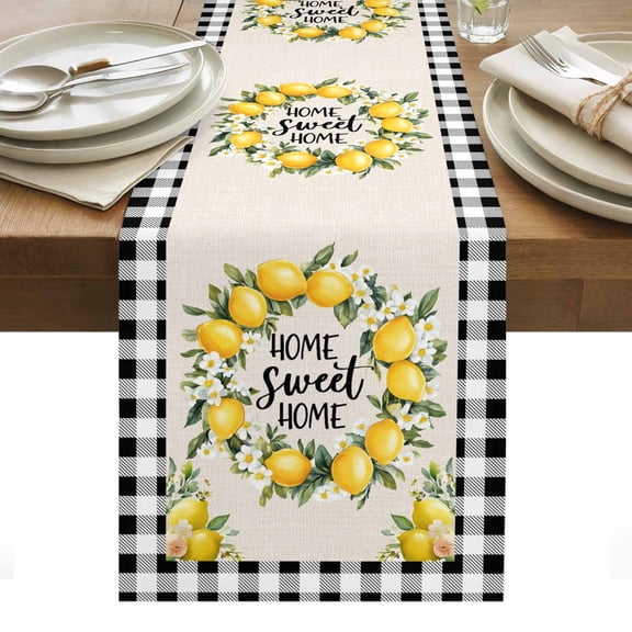 Lemon Table Runner 13 x 36 Inch, Farmhouse Yellow Fruit Washable Cotton Linen Dining Table Runner Tabletop Decorations for Restaurant Home Kitchen Party