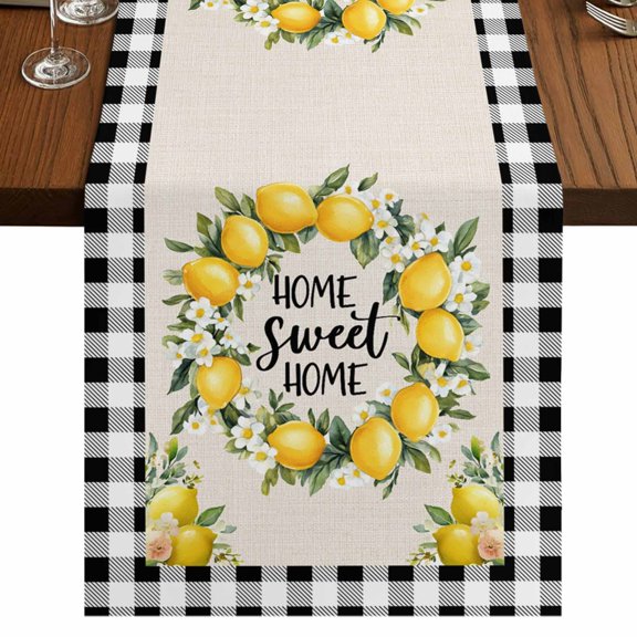 Lemon Table Runner 36 Inches Long, Farmhouse Yellow Fruit Cotton Linen Dining Table Runner Dresser Scarves for Home Kitchen Party Decor 13"x36"