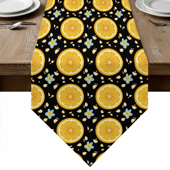 Lemon Table Runner Linen Burlap Table Runner 36 Inches Small Yellow Summer Fruits Blue Spring Floral Black Dresser Scarves for Kitchen Island Coffee Dining Room Party Wedding Holiday Decor 13"x36"