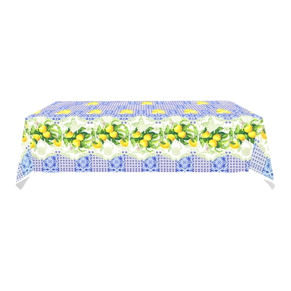 Lemon Tablecloth 70.8x42.5 Inch Rectangle, Yellow and Blue Tile Flower Pattern Table Cloth Themed Decor for Party Dining Room Birthday Wedding