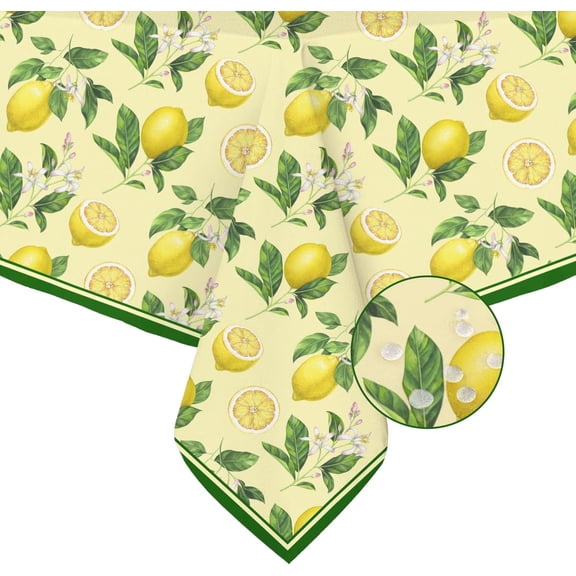 Lemon Tablecloth, Lemon Table Cloth, Yellow Lemons Print Table Cloth, Spring Summer Waterproof Wrinkle Free Tablecloth for Rectangle Tables 60 X 84, 60 X 102, 60 X 120 Inch