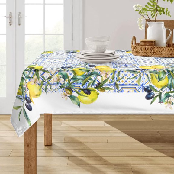 Lemon Tablecloth Polyester Fabric 60x120 Rectangle Summer Tablecloths Washable Wrinkle Resistant Outdoor Sicily Table Cloth for Kitchen Dinner Party Banquet Home Decor