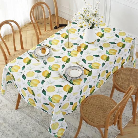 Lemon Tablecloth Rectangle, Summer Table Cloth Wrinkle Resistant, Spill-Proof & Oil-Proof Table Cover with Lemon Pattern for Kitchen Dining Table Holiday Party Decorations-60 x 120 Inch