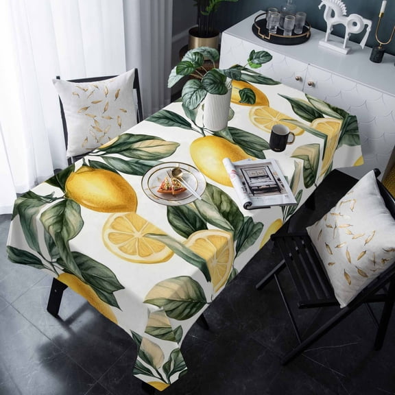 Lemon Tablecloth Rectangle Table Cloth 60x120 , Waterproof Tablecloth Outdoor Table Cloth, Summer Yellow Fruit Country Spring Leaf Plant Washable Table Cover for Kitchen Dining Party
