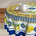 thumbnail image 1 of Lemon Tablecloth Round 60 Inch Yellow Blue Washable Waterproof Tablecover Wrinkle Free Table Cloths for Party Holiday Kitchen Dinner Decor, 1 of 6