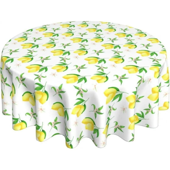 Lemon Tablecloth Round Tablecloth 60 Inch,Summer Floral Table Cloth Waterproof Wipeable Table Cover for Indoor Outdoor Dining Table Picnic Holiday Party Decoration