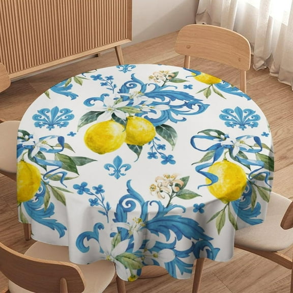 Lemon Tablecloth, Spring Summer Lemon Rustic Farmhouse Vintage Teal Flower Botanical Plant Table Cover for Home Kitchen Dining Room Party Picnic Decor 60x60in
