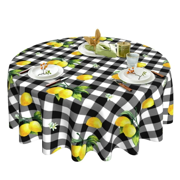 Lemon Tablecloth Washable Reusable Anti-Wrinkle Round Tablecloth 60 Inch for Home Parties Indoor Dinner and Outdoor Picnic Kitchen Dining Decor