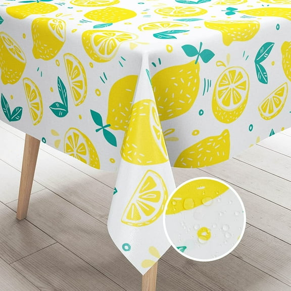 Lemon Tablecloth Yellow Lemons Table Cloth for Rectangle Tables Watercolor Fruit Leaves Indoor Outdoor Picnic Waterproof Resistant Table Covers for Kitchen Dining/Party,60 x 84 Inches