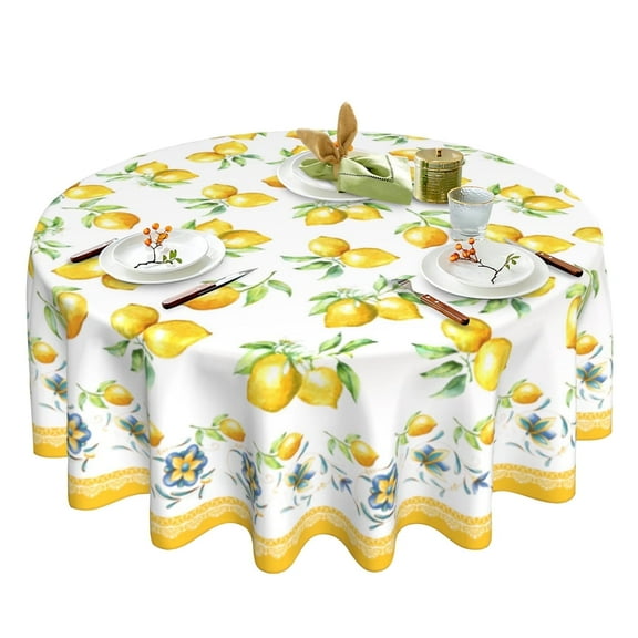 Lemon Tablecloth Yellow Round Tablecloth 60 Inch Summer Fruit Tablecloth for Home Kitchen Dining Table Decor