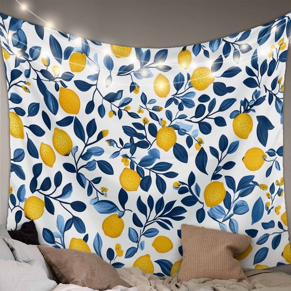 Lemon Tapestry for Bedroom Wall Hanging Tapestry, Fruit Leaf Branch Summer Spring Pastoral Ceiling Backdrop Tapestries Poster Blanket Wall Decor for Teens Room Living Room Dorm 39" x 59"