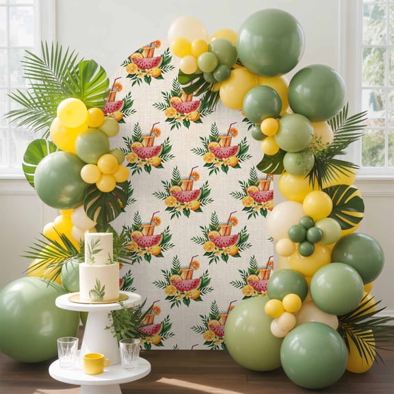 Lemon Tea Arch Backdrop Cover, 6FT, Watercolor Summer Tropical Plants Spandex Arch Covers Double-Sided Backdrop for Wedding Birthday Party Photo Background Decoration