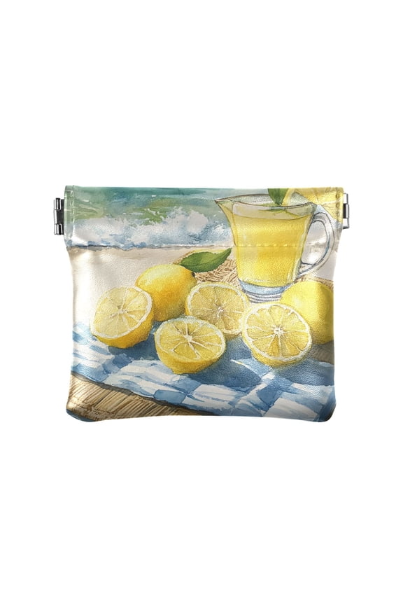 Lemon Tea Lemon Beach Wallet Small PU Leather Change Pouch Wallet for Women
