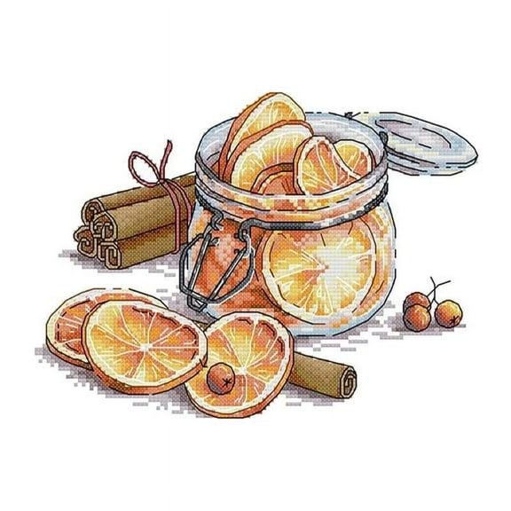 Lemon Tea Stamped Cross Stitch for Adults Hand Embroidery - 14CT 28 x 21cm