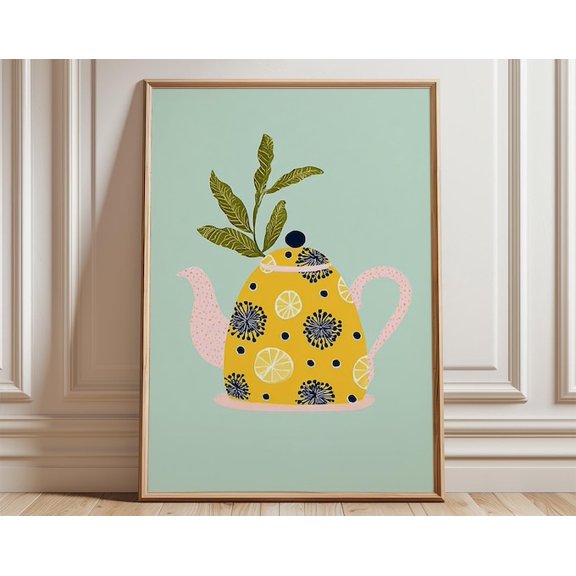 Lemon Teapot Botanical Wall Art Print, Unframed Paper Poster 24x36in
