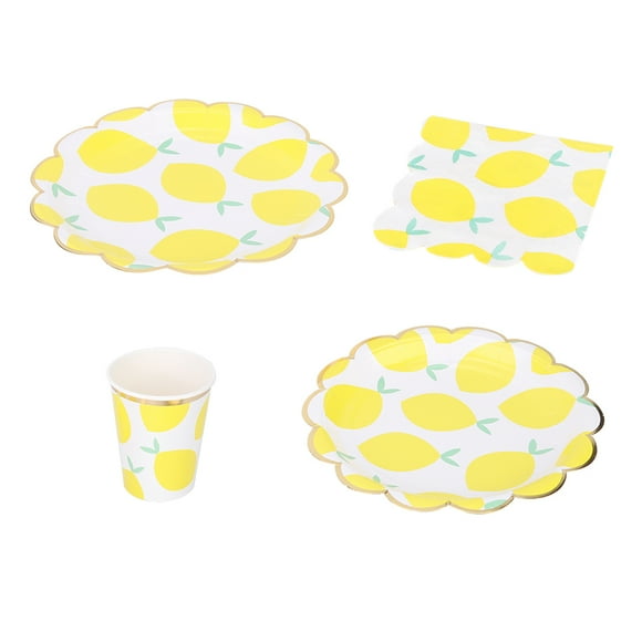 Lemon Theme Dinnerware Set,Disposable Paper Cup Plate Napkin Tableware Set,Fruit Themed Party Supplies Wedding Birthday Baby Shower