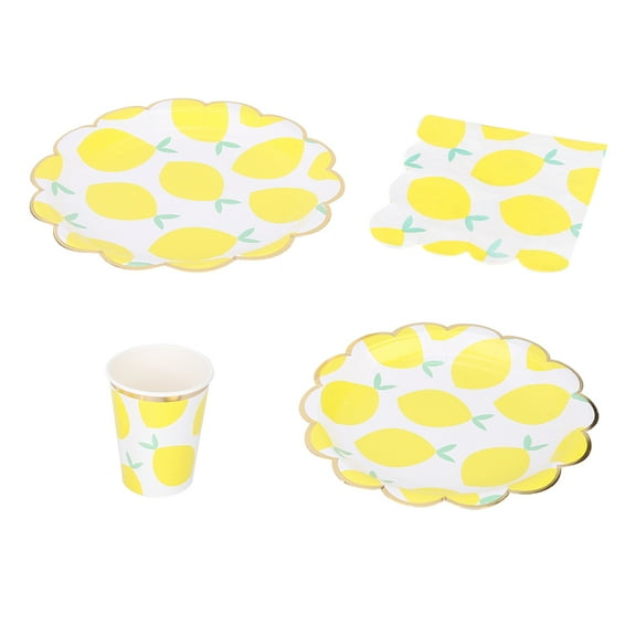 Lemon Theme Dinnerware Set,Disposable Paper Cup Plate Napkin Tableware Set,Fruit Themed Party Supplies Wedding Birthday Baby Shower