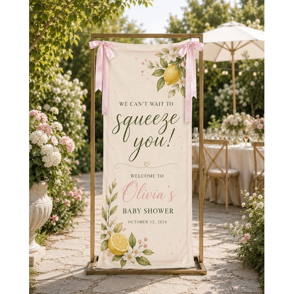 Lemon Theme Fabric Welcome Banner, Personalized Citrus Party Sign, Custom Name and Date Backdrop, Event Decor Gift