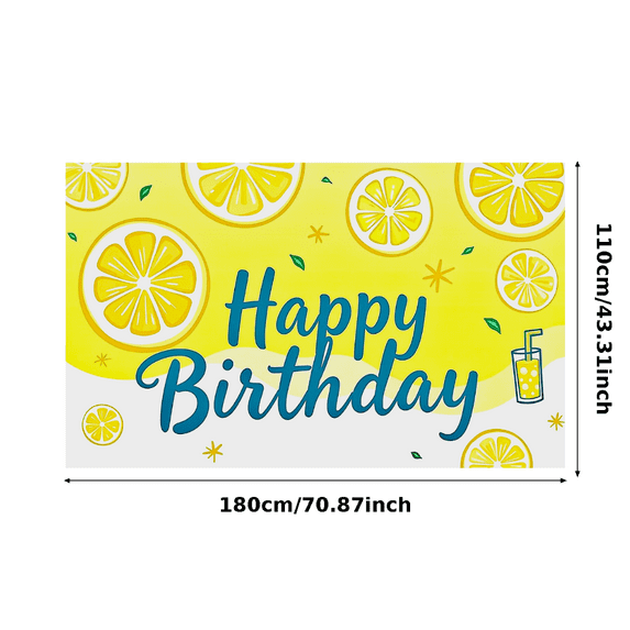Lemon Themed Happy Birthday Banner Background Backdrop Decorations for Birthday Party Photography Props Celebrations Event Decor Party Supplies