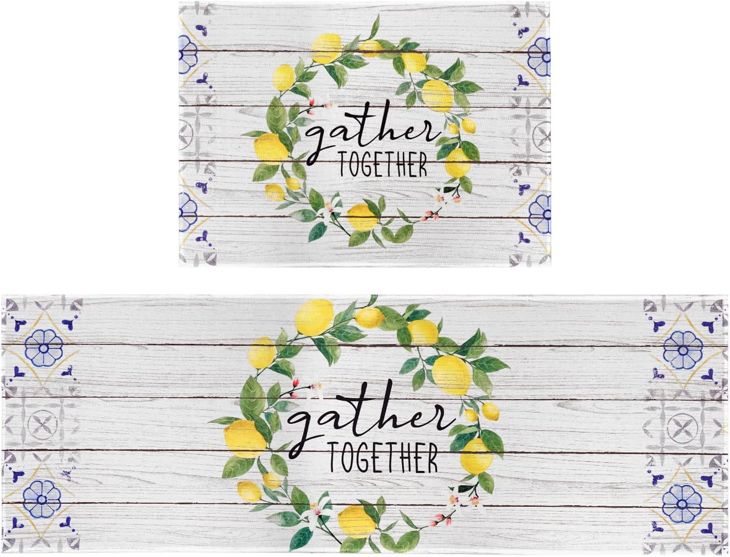 Lemon Themed Kitchen Rug Set,Farmhouse Kitchen Rugs Fruit Runner Rugs