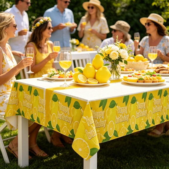 Lemon Themed Tablecloth, Waterproof Table Cover, Disposable Party Tablecloth, 70.8×42.5IN Thick Plastic Stain Resistant Design, for Summer Birthday Bridal Shower BBQ Picnic Patio Party Decoration