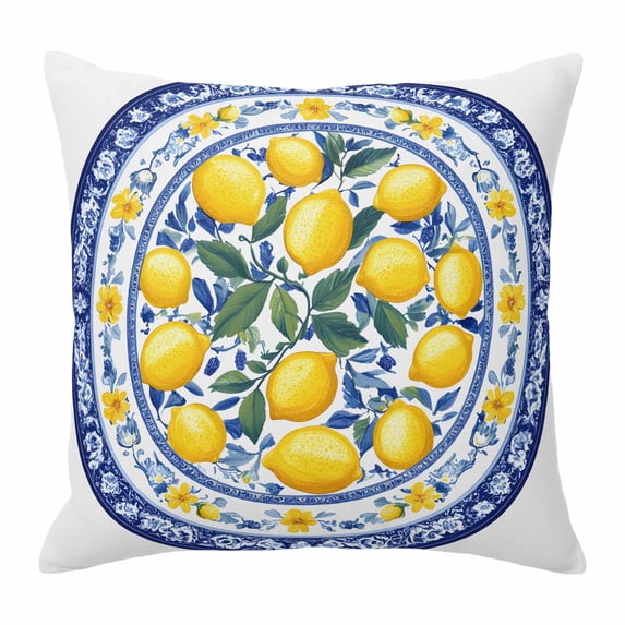 Lemon Throw Pillow Cover Floral Fruit Cotton Linen Cushion Cover Throw Pillow Case with Invisible Zipper for Couch Sofa Bed Chair Car 18x18 Inch