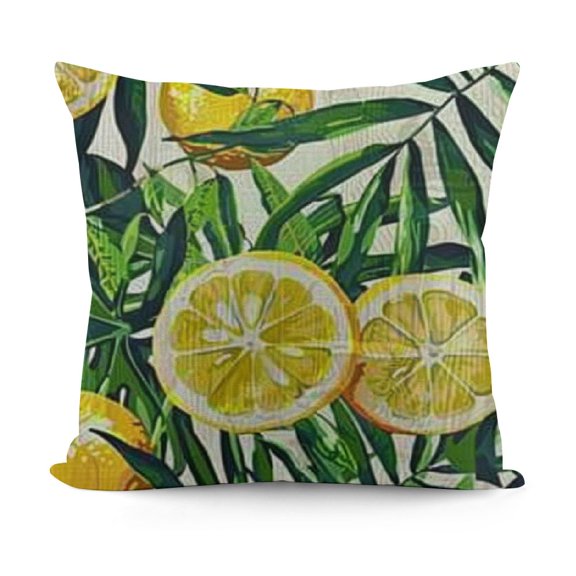 Lemon Throw Pillow Cover Flowers and Tropical Leaves Pattern Decorative Rectangular Pillowcase for Sofa and Bed Couch