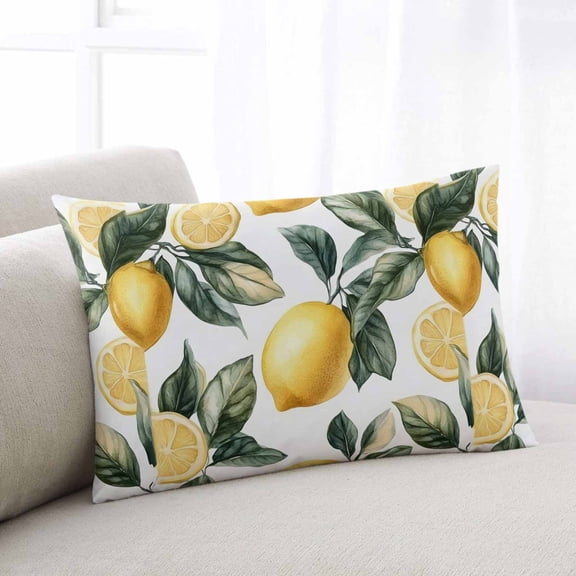 Lemon Throw Pillow Covers, Summer Yellow Fruit Country Spring Leaf Plant Soft Breathable Pillow Cases with Invisible Zipper for Sleeping, Body Pillowcases for Couch Bed Sofa Chair 24x36 Inches