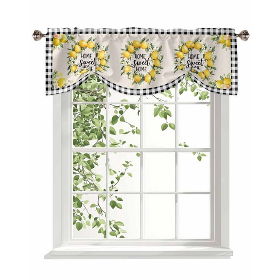 Lemon Tie Up Valances Curtain, Adjustable Kitchen Farmhouse Yellow Fruit Valances for Windows Decor, Rod Pocket Short Curtains Set for Bedroom/Bathroom, 54"x18"