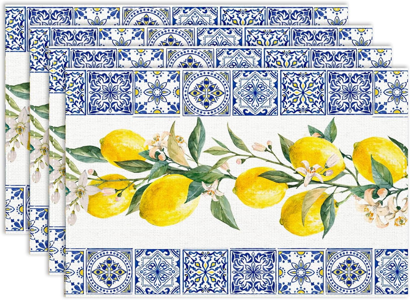 Lemon Tiles Placemat Set of 4, 12x18 Inch Summer Yellow Lemon Floral ...