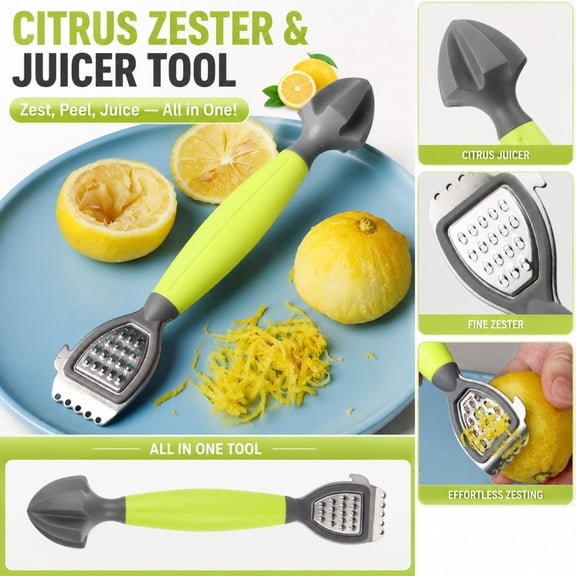 Lemon Tools for Kitchen, Lemon Zester Tool, Handheld Lemon Squeezer, Zester Grater with Handle, 8X1.5 in Stainless Steel Dual-Head Citrus Tool for Zesting, Peeling, and Squeezing