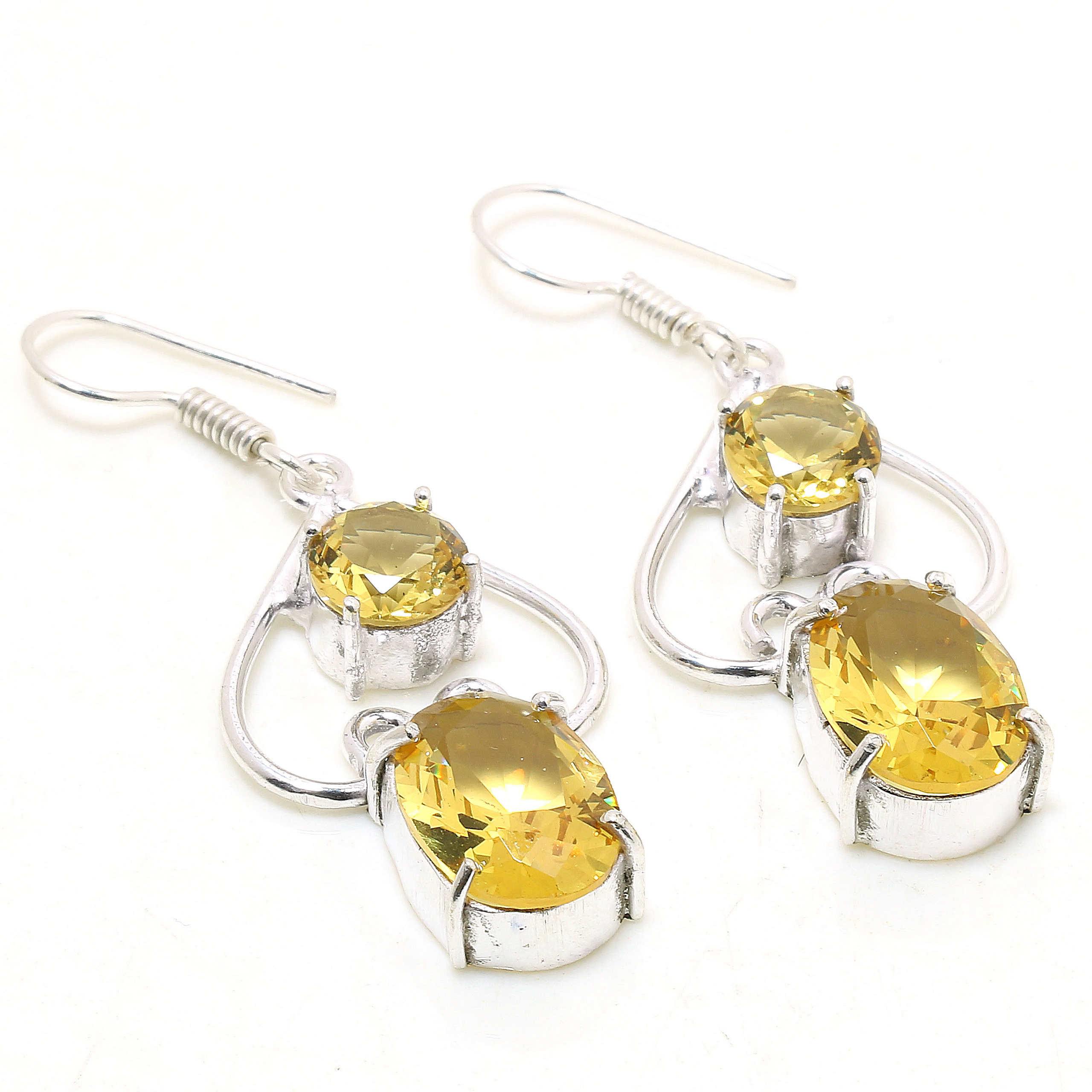 S S GEMS & JEWELLERY Lemon Topaz Gemstone Handmade Ethnic Drop Dangle Jewelry Earrings 2.20" MXE 2573