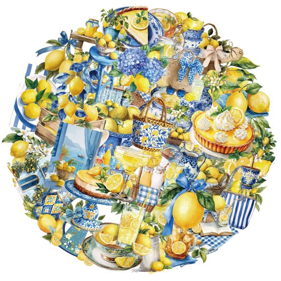 Lemon Transparent PET Stickers Set 50 Pcs, Citrus Fruit Decorative Decals for Journals, Planners, Scrapbooks, Laptops and Projects