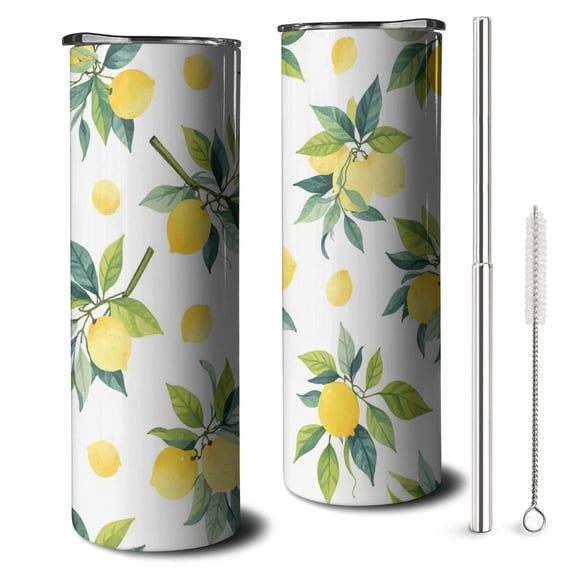 Lemon Travel Coffee Mug with Lid Straw Stainless Steel Cup 20oz Tumbler for Home Office Supplies