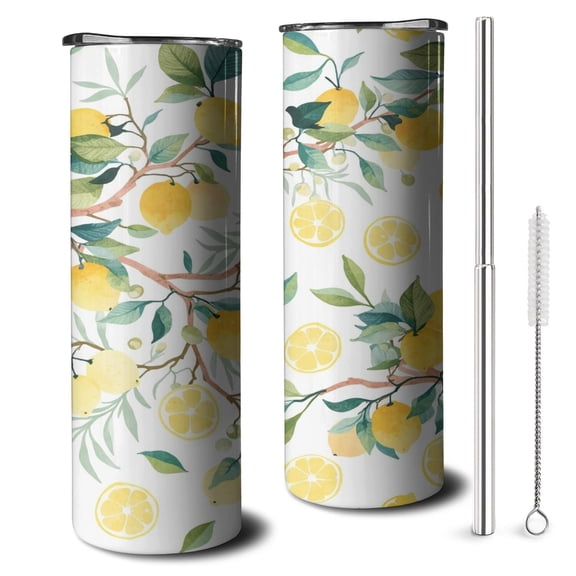 Lemon Travel Mug with Lid Straw Stainless Steel Water Bottle for Birthdays Halloween Christmas Holidays