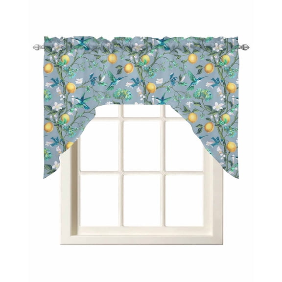 Lemon Tree Birds Kitchen Curtains Swag Valance for Windows/Bathroom/Cafe, Green Botanical Aqua Floral Blue Rod Pocket Drape Panel Swag Curtain Valance for Bedroom/Living Room 55''x36''
